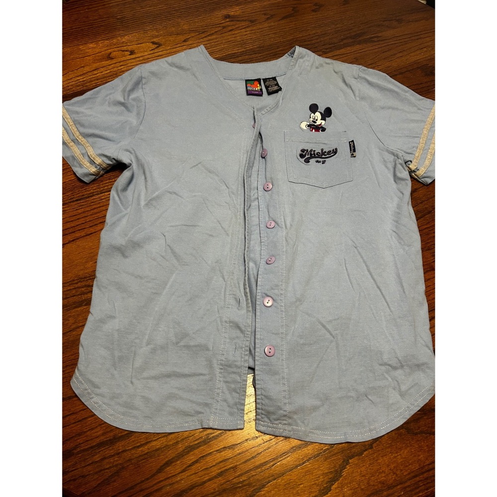 Mickey Unlimited Disney Baseball Jersey Shirt Blue Cotton Women 14/16W
